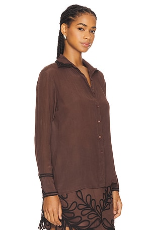Karina Grimaldi Morena Embroidered Blouse in Brown