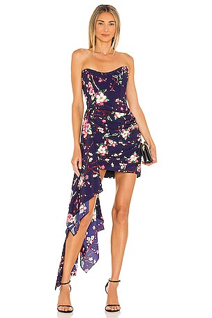 chasing dawn dress in blue garden Katie May Midnight Guava Floral dress Color:Ocean Blue 19Momme Amarra 94052 Size 8 Pictured in Butter Yellow