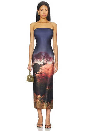Enigma Strapless Slim Midi Dress Katie May