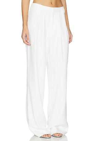 Kate Barton Wool Cotton Pleat Trouser in Ivory
