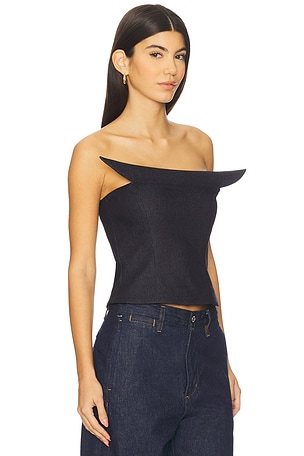 Kate Barton Symmetrical Sculpted Denim Corset Top in Navy
