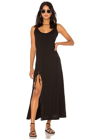 black halter neck lace dress Bebe Women's Halter Tiered Lace Midi Dress main image 0
