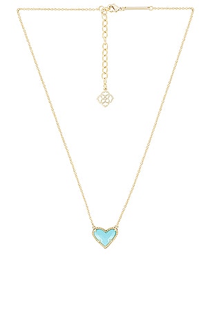 Kendra Scott Ari Heart Short Pendant Necklace in Gold Light Blue