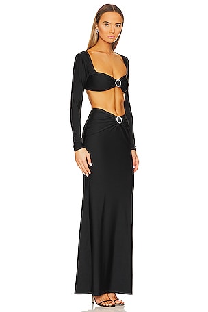 Khanums X Revolve Long Sleeve Bustier Gown in Black