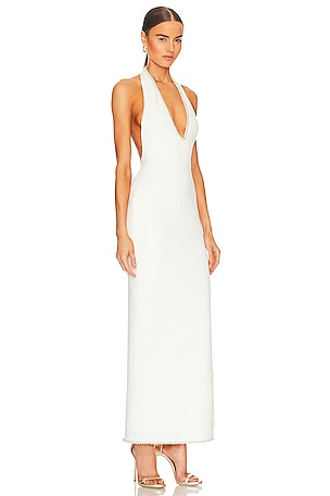 Khanums Khilan Pearl Trim Maxi Dress in White