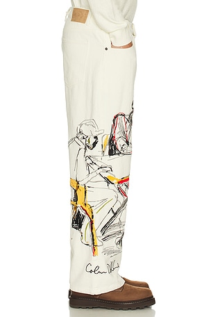 Kidsuper domenos embroidery jeans en color crema