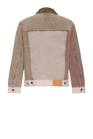 KidSuper Patchwork Face Colorblocked Twill Jacket in Brown
