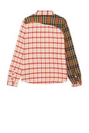KidSuper Patchwork Face Flannel Shirt in Red