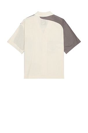 KidSuper Patchwork Face Linen Camp Shirt in Brown