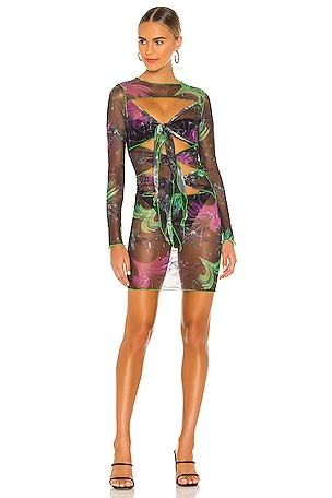 kim shui brown mesh dress Brown Ruffle Mesh Dress Medium / Brown