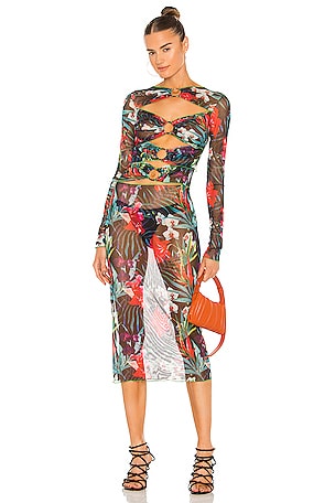 white christmas dresses Tropical Floral Cut-Out Maxi Dress for Women