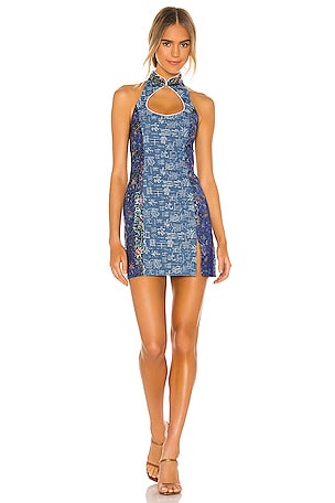 h:ours Hyde Sequin Knit Mini Dress in Blue