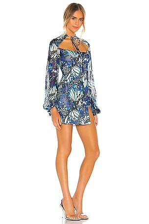 Kim Shui Butterfly Print Mini Dress in Blue