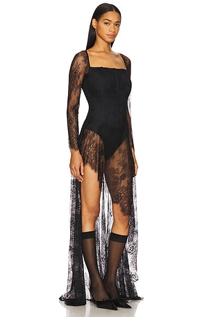 Kim Shui Asymmetrical Corset Lace Dress in Black