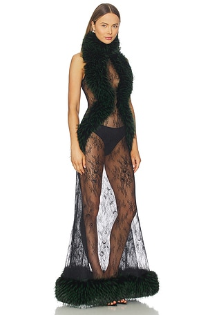 Kim Shui Valentina Lace Fur Gown in Black