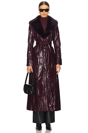 Bordeaux Faux Fur Collar Coat Kim Shui