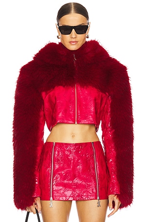 Cropped Faux Fur Hoodie Jacket Kim Shui