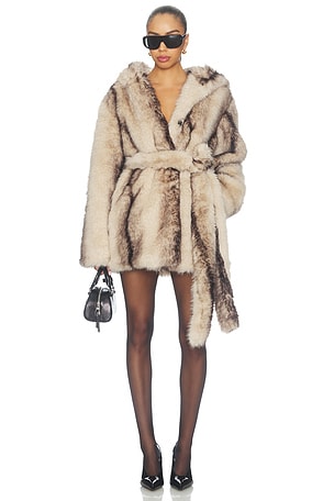 Page Faux Fur Hooded Robe Jacket Kim Shui