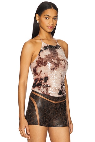 Kim Shui Sequin Halter Top in Neutral,Brown