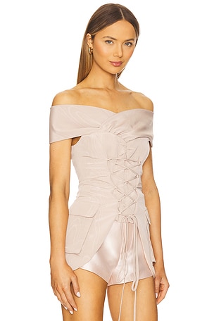 Kim Shui Off Shoulder Tie Top in Taupe