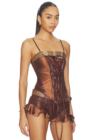 Kim Shui Frontier Lace-up Corset Top in Brown