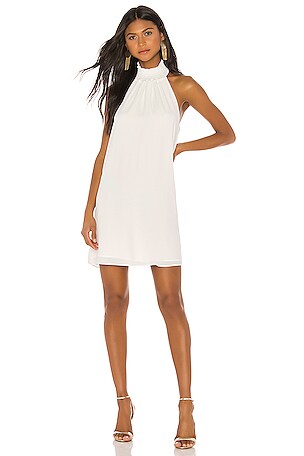 krisa smocked halter dress krisa Smocked Turtleneck Mini Dress in White