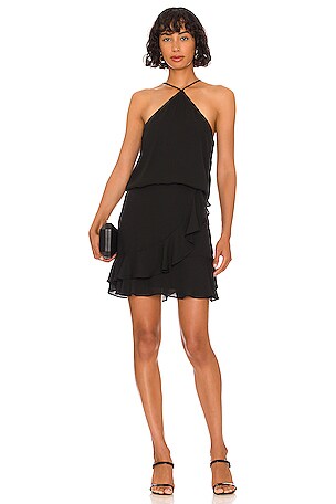 krisa Asymmetrical Ruffle Halter Dress in Black | REVOLVE krisa Asymmetrical Ruffle Halter Dress in Black | REVOLVE