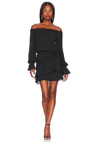 krisa Off Shoulder Ruffle Mini Dress in Black REVOLVE