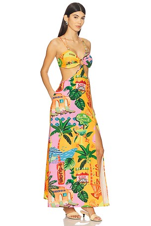 Kulani Kinis Beaded Cut Out Maxi Dress in Yellow