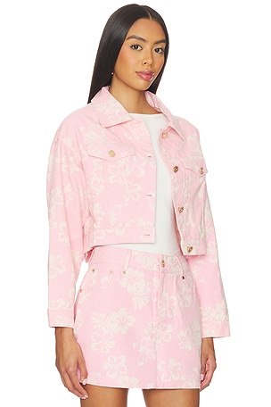 Kulani Kinis Pixie Cropped Denim Jacket in Pink. Size XS. Also