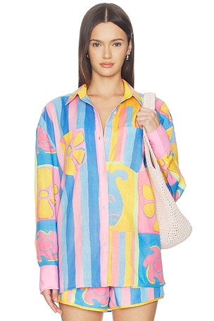 Kulani Kinis Long Sleeve Beach Shirt in Orange,Blue