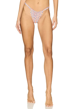 Kulani Kinis Ruched Thong Bikini Bottom in Orange