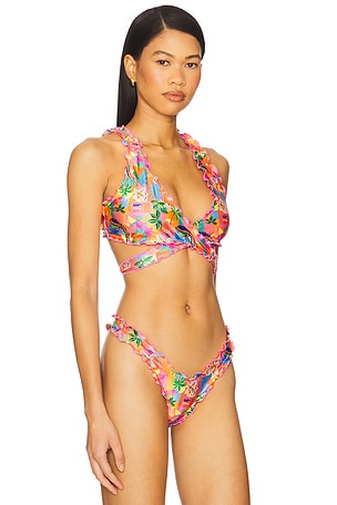 Kulani Kinis Lettuce Edge Wrap Bikini Top in Orange