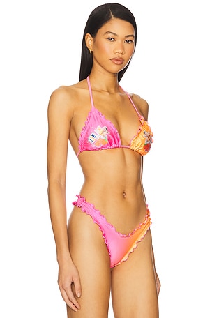 Kulani Kinis Lettuce Edge Bralette Bikini Top in Orange, Pink
