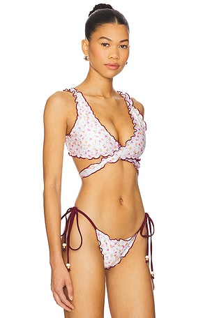 Kulani Kinis Lettuce Edge Wrap Bikini Top in White