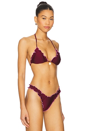 Kulani Kinis Lettuce Edge Bralette Bikini Top in Burgundy