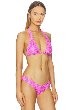 Kulani Kinis Lettuce Edge Halter Bikini Top in Purple