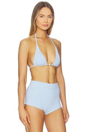 Kulani Kinis Classic Tie Halter Bikini Top in Blue. Size XS. Also