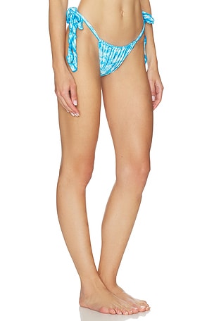 Kulani Kinis Lettuce Tie Ruched Thong Bikini Bottom in Blue
