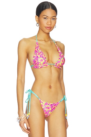 Kulani Kinis Frill Halter Bralette Bikini Top in Fuchsia
