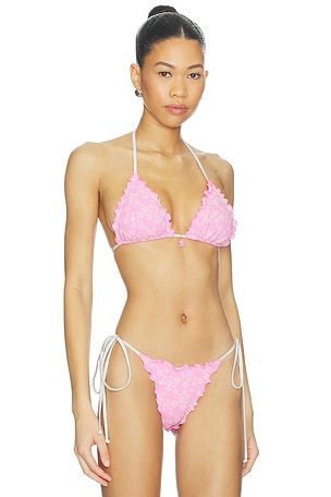 Kulani Kinis Lettuce Edge Bralette Bikini Top in Pink