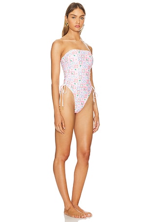 Kulani Kinis Ruched Tie Strapless One Piece in Pink