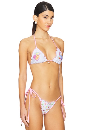 Kulani Kinis Triangle Bikini Top in White,Pink