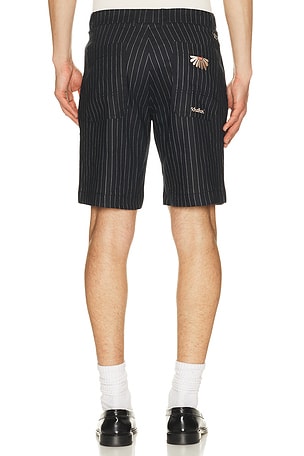 Khalhon Linen Stripe Club Shorts in Navy