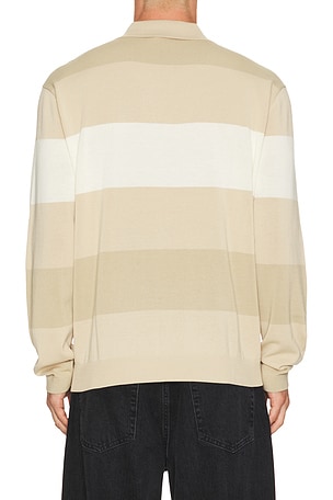 Khalhon Coastal Stripe Knit Polo Jacket in Beige