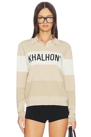 Coastal Stripe Knit Polo Top Khalhon