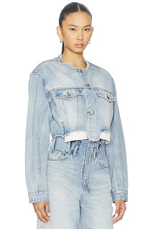 Ksubi Torn Off Crop Trucker Jacket in Baby Blue