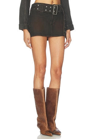 Ksubi Micro Mini Belted Skirt in Brown