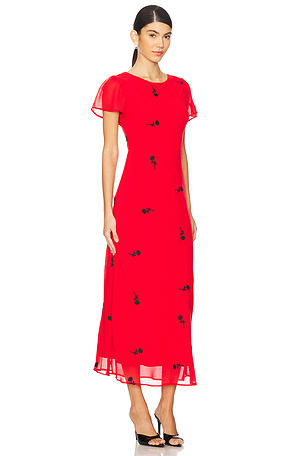 Kitri Marie Rose Embroidered Dress in Red