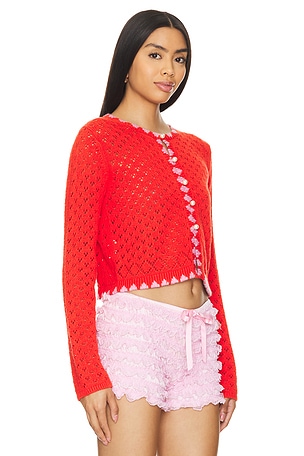 Kitri Carmel Pointelle Cardigan in Red